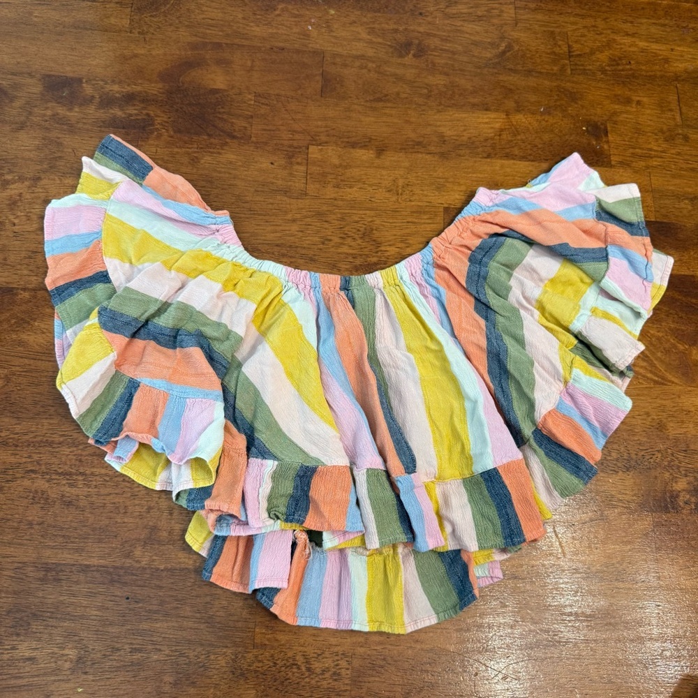 Angie Striped Multicolor Off-Shoulder Crop Top size medium ruffle - Picture 7 of 8